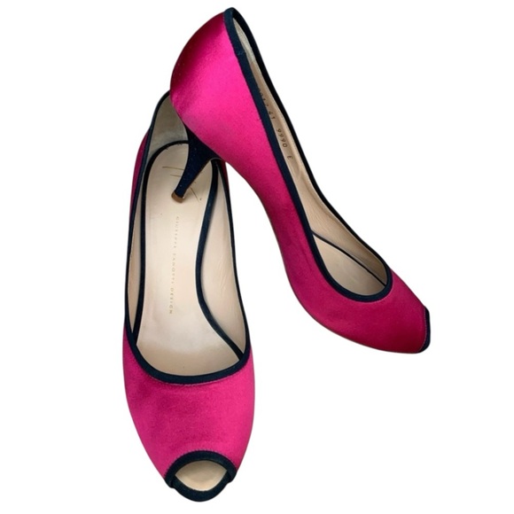Giuseppe Zanotti Shoes - GIUSEPPE ZANOTTI Pink Black Satin Women's Peep Toe Pumps Heels Size 10
